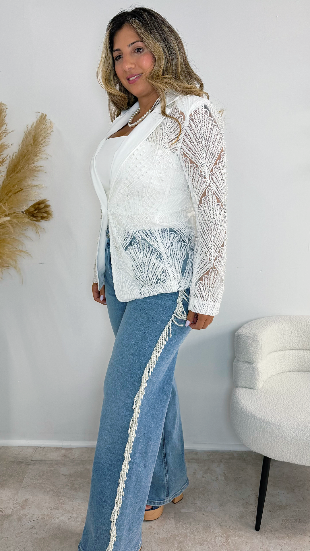 White Lace Elegance Blazer