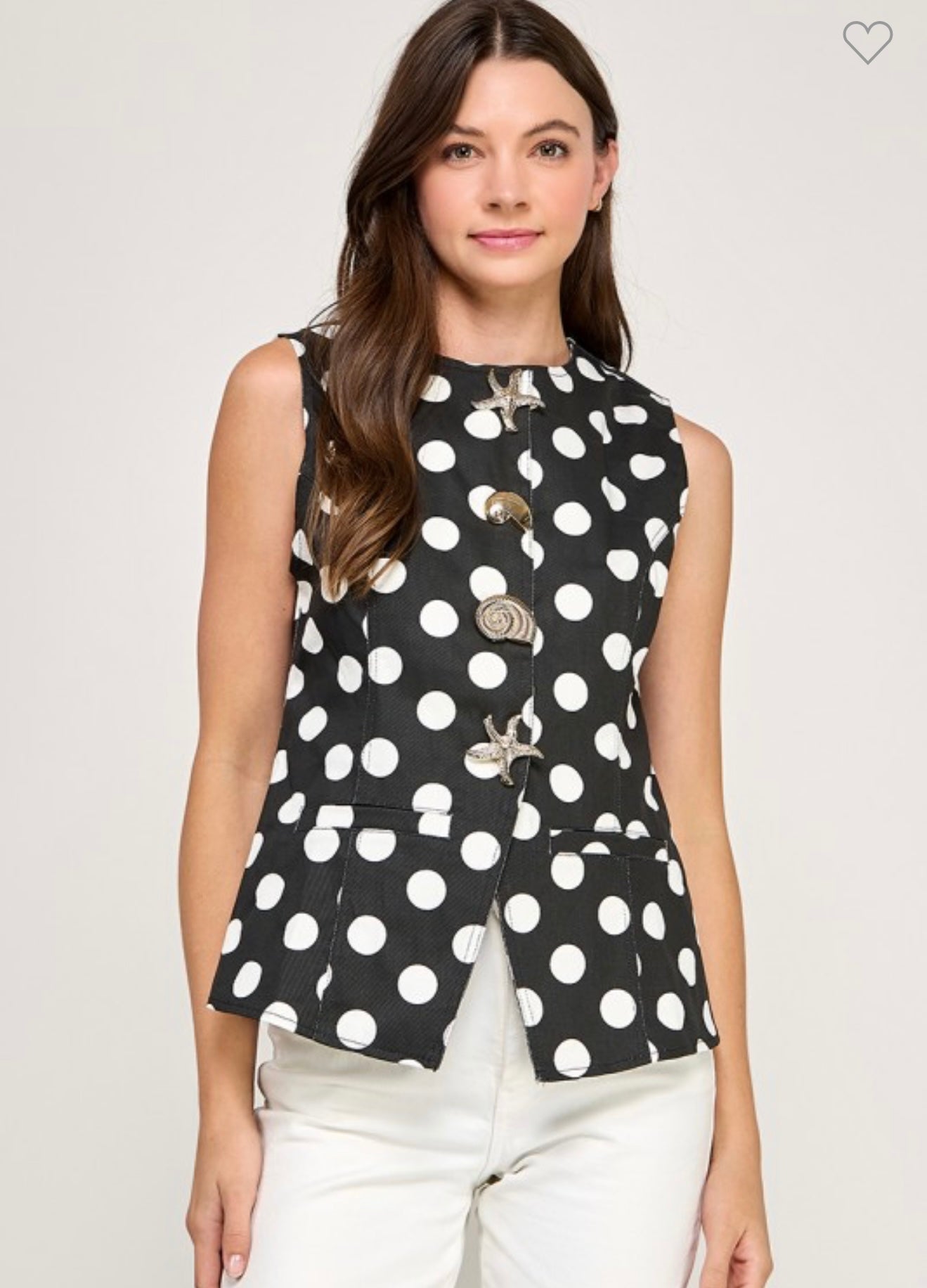 METAIL BUTTON DETAIL POLKA DOT SHIRT