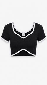 Ribbed Contrast Binding Crop Tee