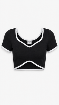 Ribbed Contrast Binding Crop Tee