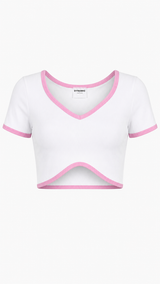 Ribbed Contrast Binding Crop Tee