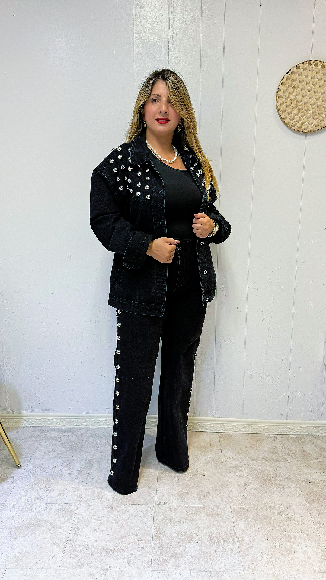 Black Glam Pearl Denim Set