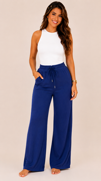Ribbed Wide-Leg Pants with Elastic Waist