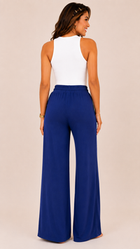 Ribbed Wide-Leg Pants with Elastic Waist