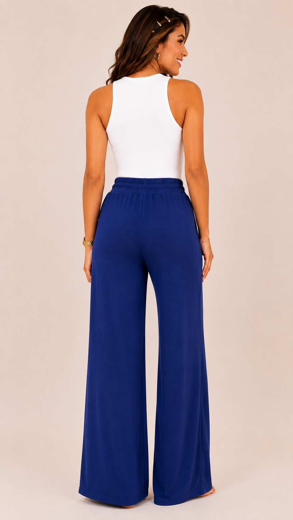 Ribbed Wide-Leg Pants with Elastic Waist