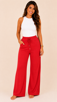 Ribbed Wide-Leg Pants with Elastic Waist
