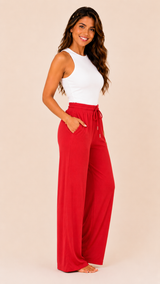Ribbed Wide-Leg Pants with Elastic Waist