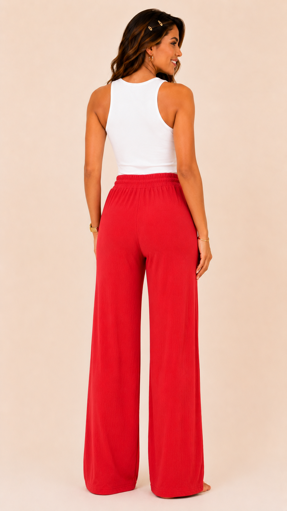 Ribbed Wide-Leg Pants with Elastic Waist