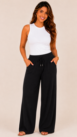 Ribbed Wide-Leg Pants with Elastic Waist