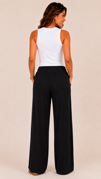 Ribbed Wide-Leg Pants with Elastic Waist