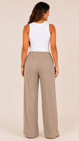 Ribbed Wide-Leg Pants with Elastic Waist