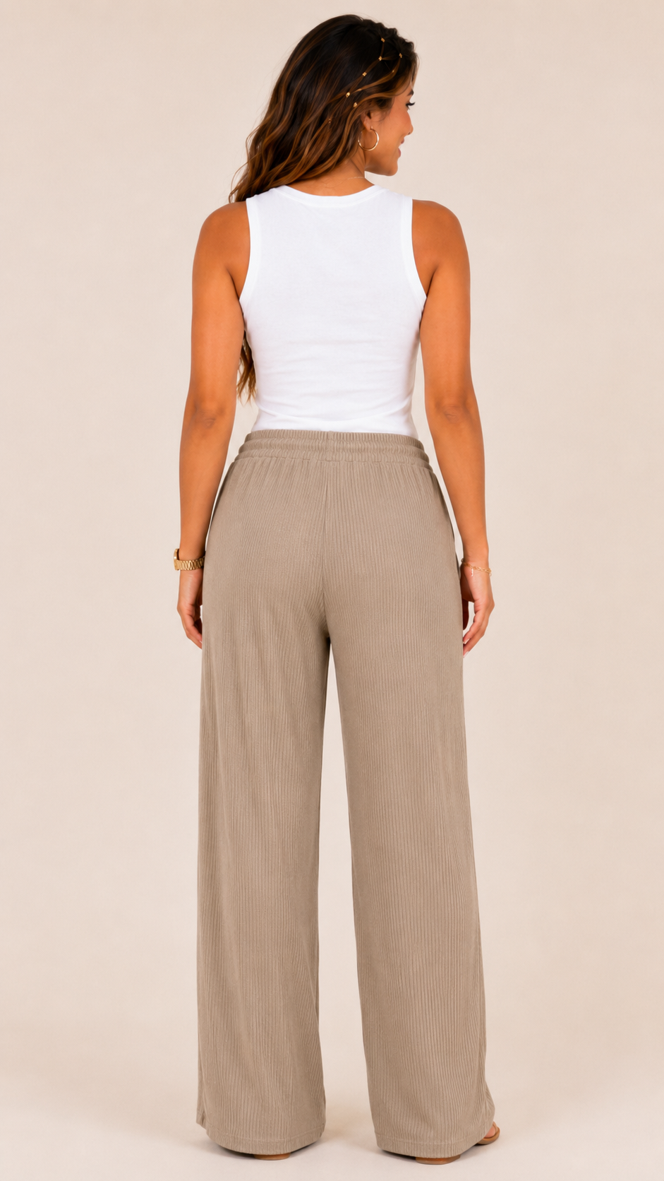 Ribbed Wide-Leg Pants with Elastic Waist