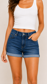 High-Rise Stretch Denim Shorts