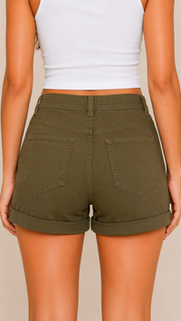 High-Rise Cuffed Stretch Shorts
