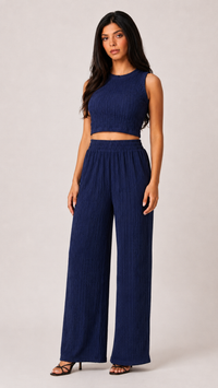 Crinkled Two-Piece Wide-Leg Set
