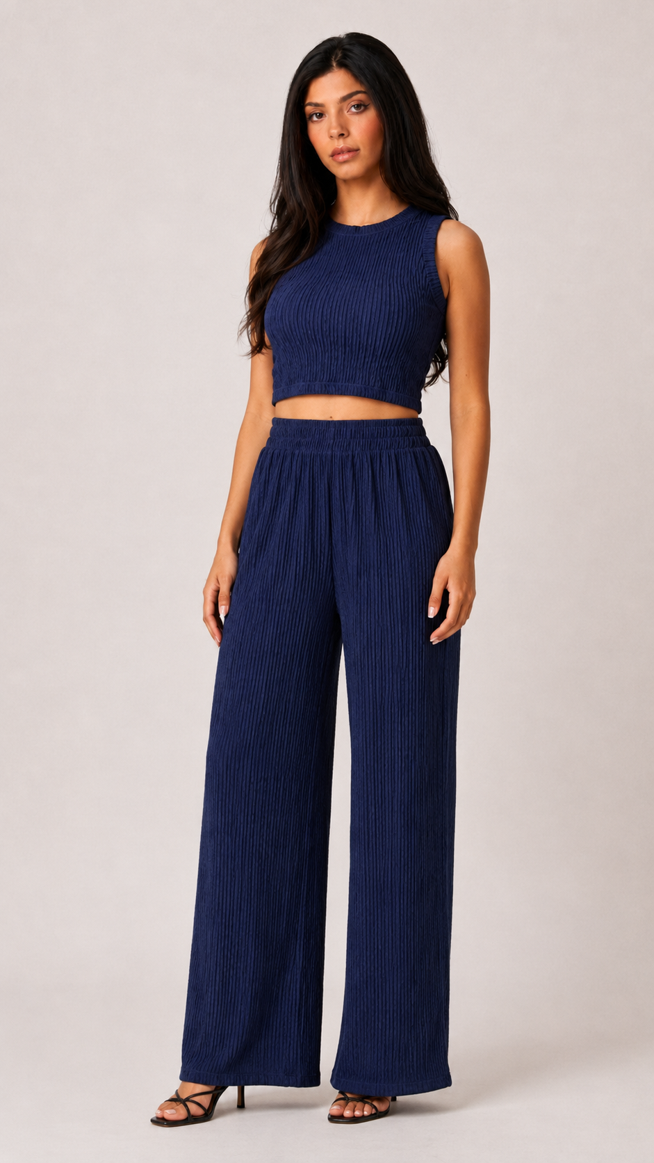 Crinkled Two-Piece Wide-Leg Set