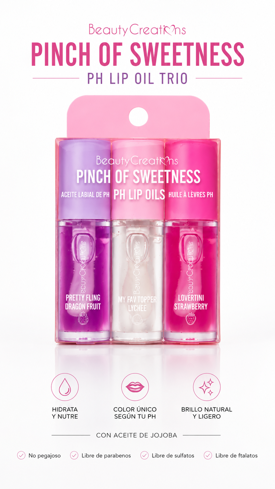 Beauty Creations Pinch of Sweetness pH Lip Oil Trio – Hydrating Color-Changing Lip Oils