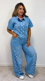 Sky Dots Denim Set