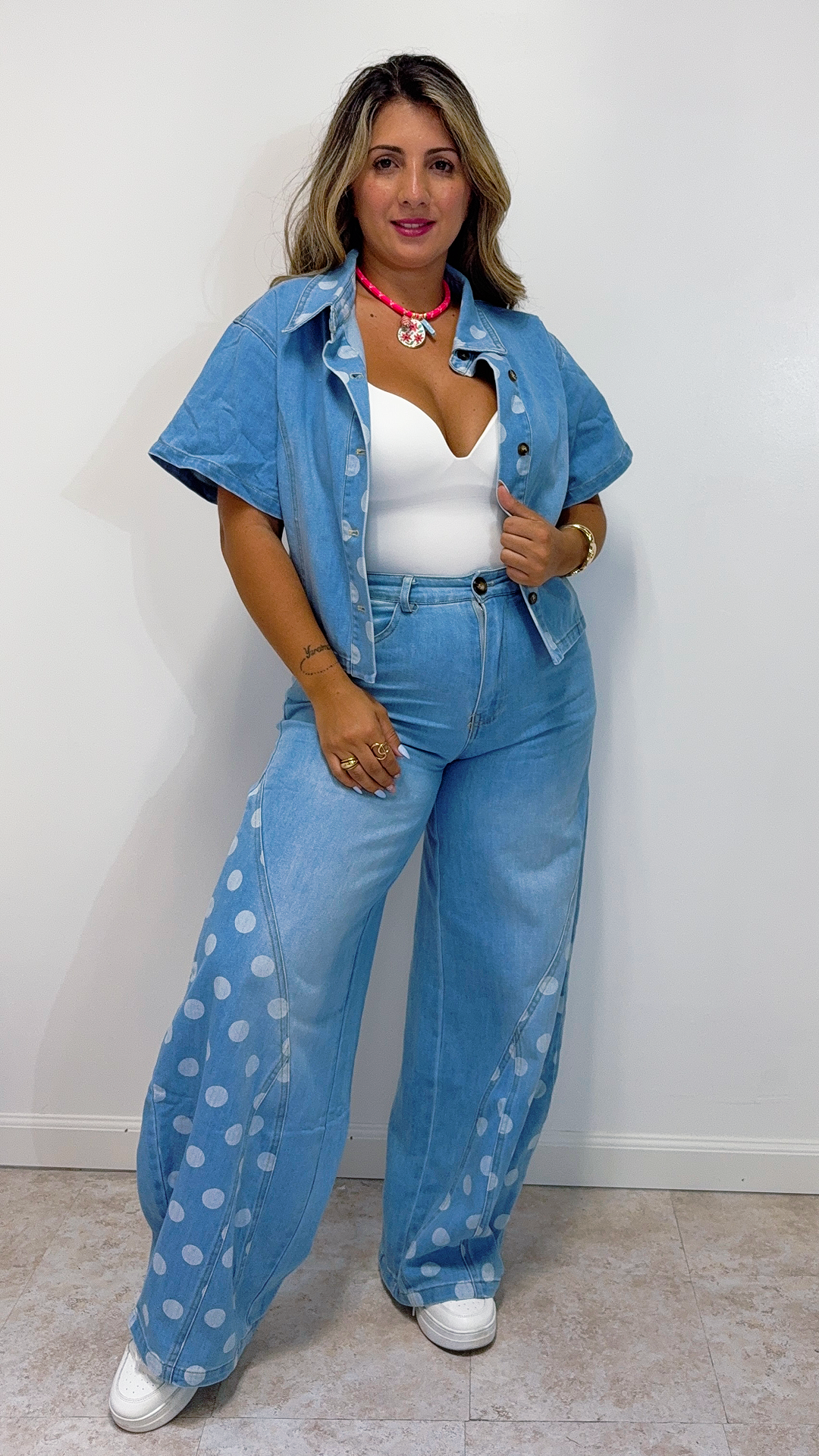 Sky Dots Denim Set
